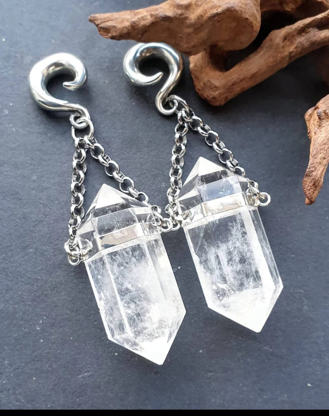 Crystal quartz ear hangers